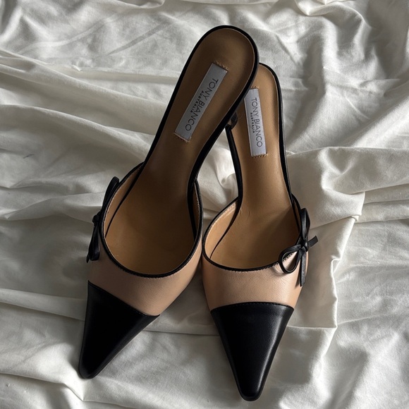 Tony Bianco Black and Tan Mules - Picture 2 of 6